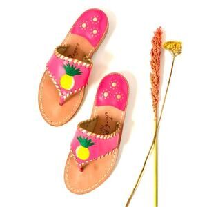Jack Rogers Sandals 10 Pink Pineapple Leather Flip Flop Thong Beach Resort